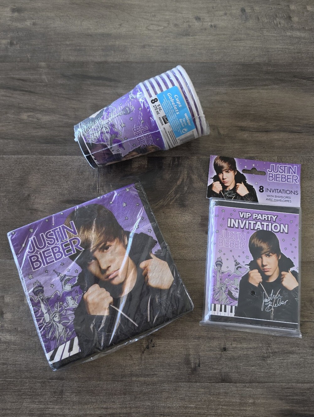 Justin Bieber Party Supplies Paper Cups Napkins Invitations NWT